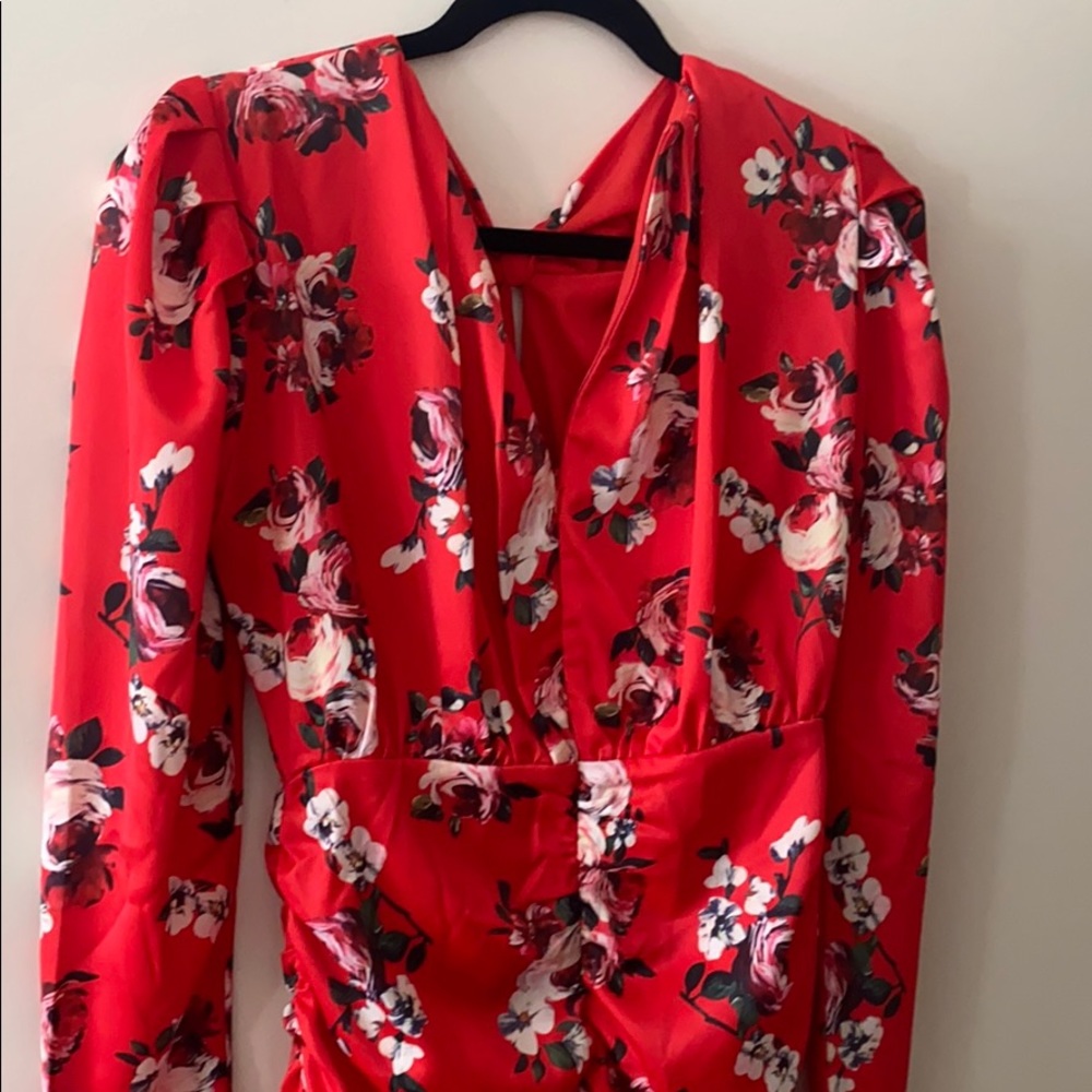 Red floral mini dress